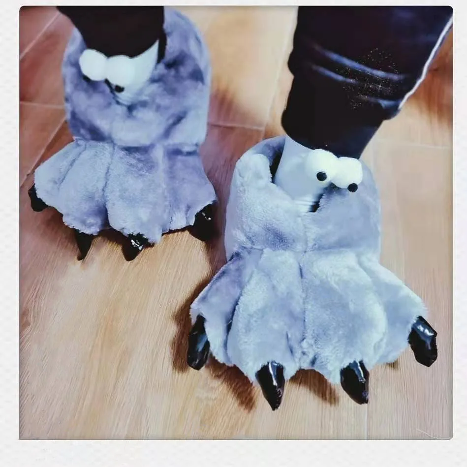 Soft Furry Slippers For Home Man Plush Fuzzy Home Shoes Slippers For Boys Funny Animal Slides Men's Bear Paw Slippers Cosplay