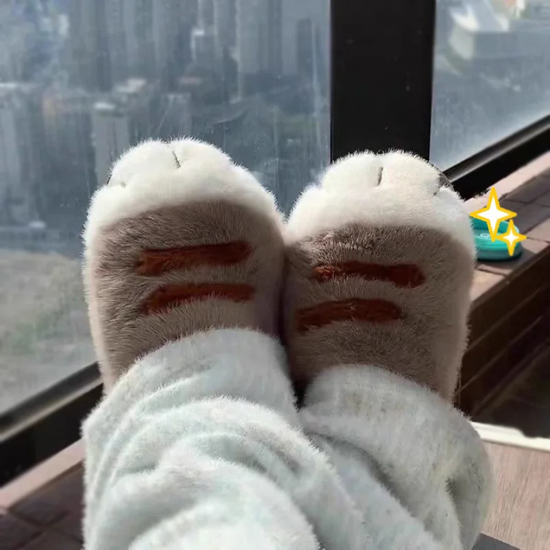 Soft Furry Slippers For Home Man Plush Fuzzy Home Shoes Slippers For Boys Funny Animal Slides Men's Bear Paw Slippers Cosplay