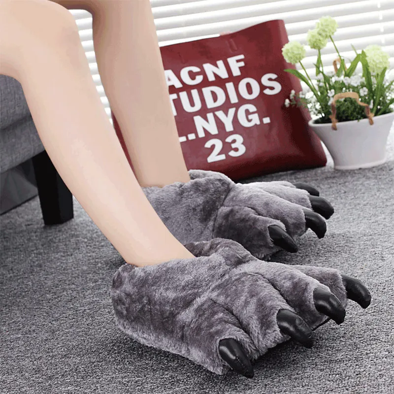 Soft Furry Slippers For Home Man Plush Fuzzy Home Shoes Slippers For Boys Funny Animal Slides Men's Bear Paw Slippers Cosplay