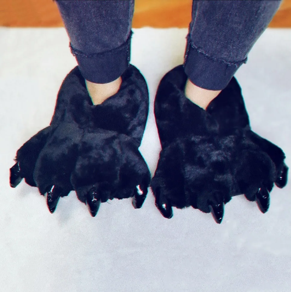 Soft Furry Slippers For Home Man Plush Fuzzy Home Shoes Slippers For Boys Funny Animal Slides Men's Bear Paw Slippers Cosplay