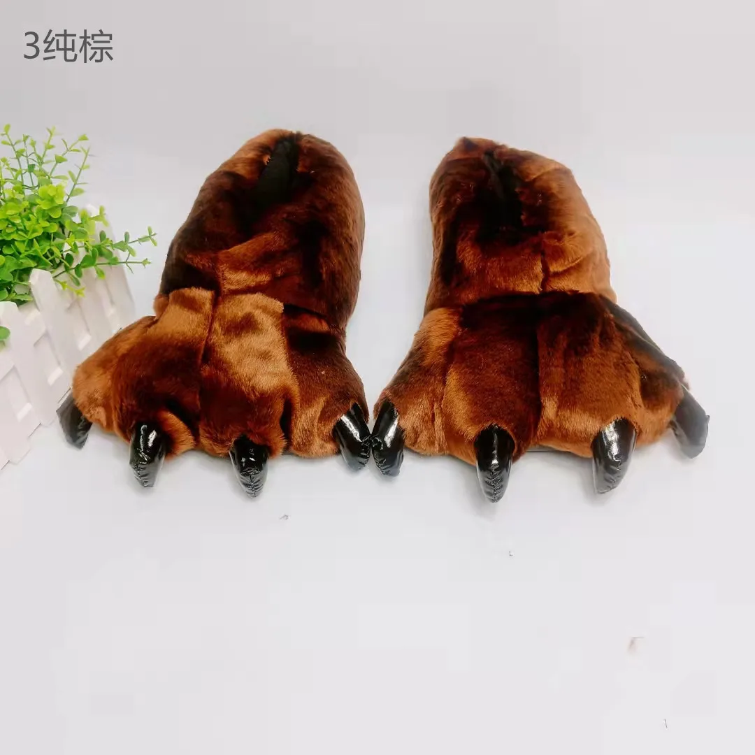 Soft Furry Slippers For Home Man Plush Fuzzy Home Shoes Slippers For Boys Funny Animal Slides Men's Bear Paw Slippers Cosplay