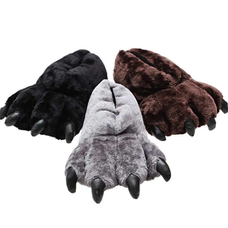 Soft Furry Slippers For Home Man Plush Fuzzy Home Shoes Slippers For Boys Funny Animal Slides Men's Bear Paw Slippers Cosplay