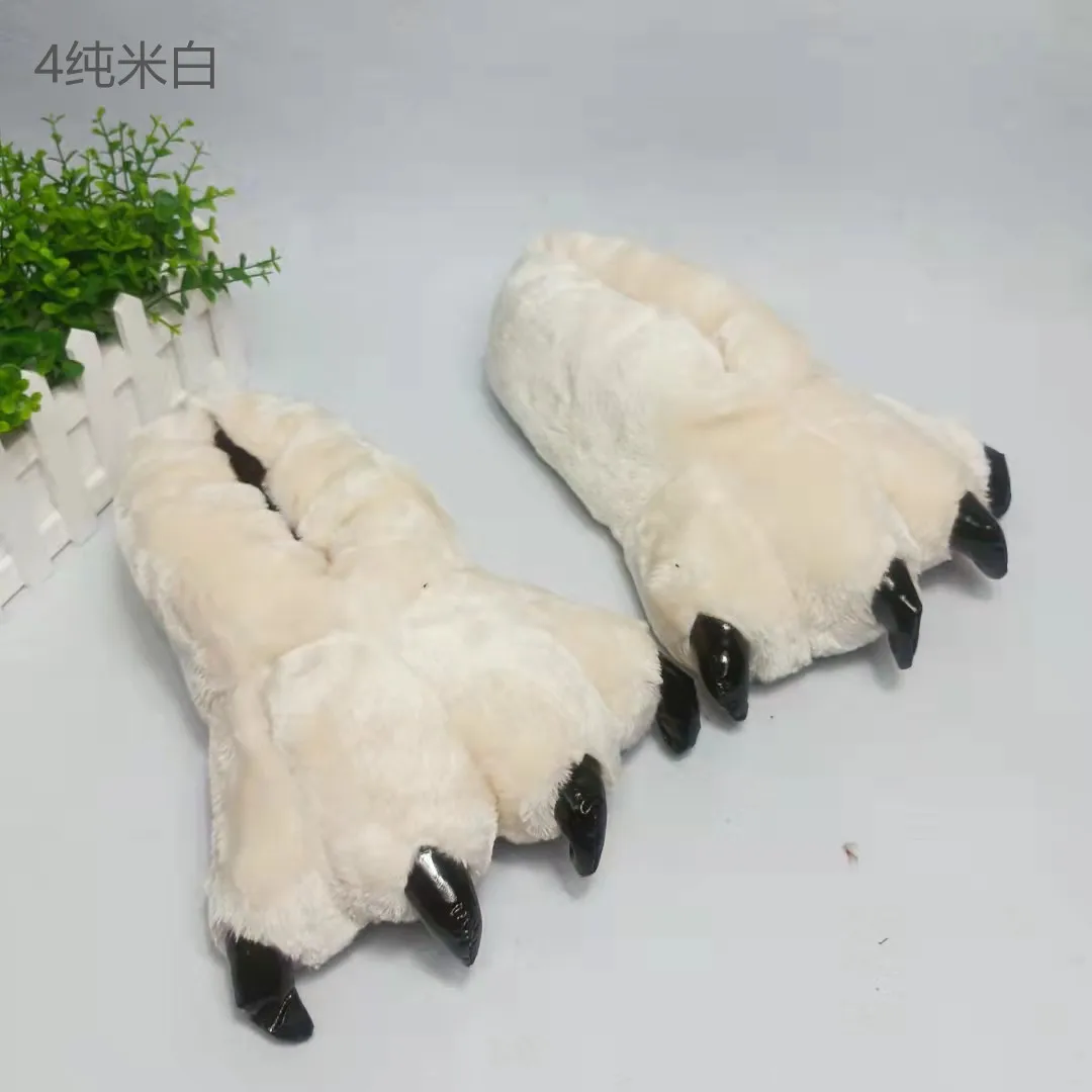 Soft Furry Slippers For Home Man Plush Fuzzy Home Shoes Slippers For Boys Funny Animal Slides Men's Bear Paw Slippers Cosplay
