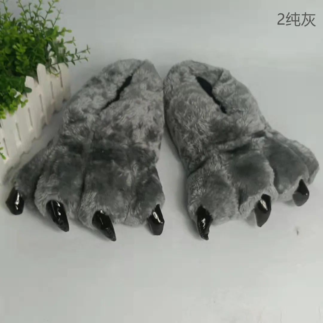 Soft Furry Slippers For Home Man Plush Fuzzy Home Shoes Slippers For Boys Funny Animal Slides Men's Bear Paw Slippers Cosplay