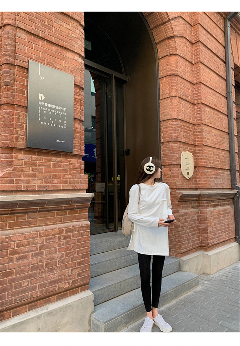 LMQ New 2020 Women Autumn Winter O Neck Solid Bottoming Thicken Long T-Shirts Oversize Korean Wild Minimalist Style Tops Tee