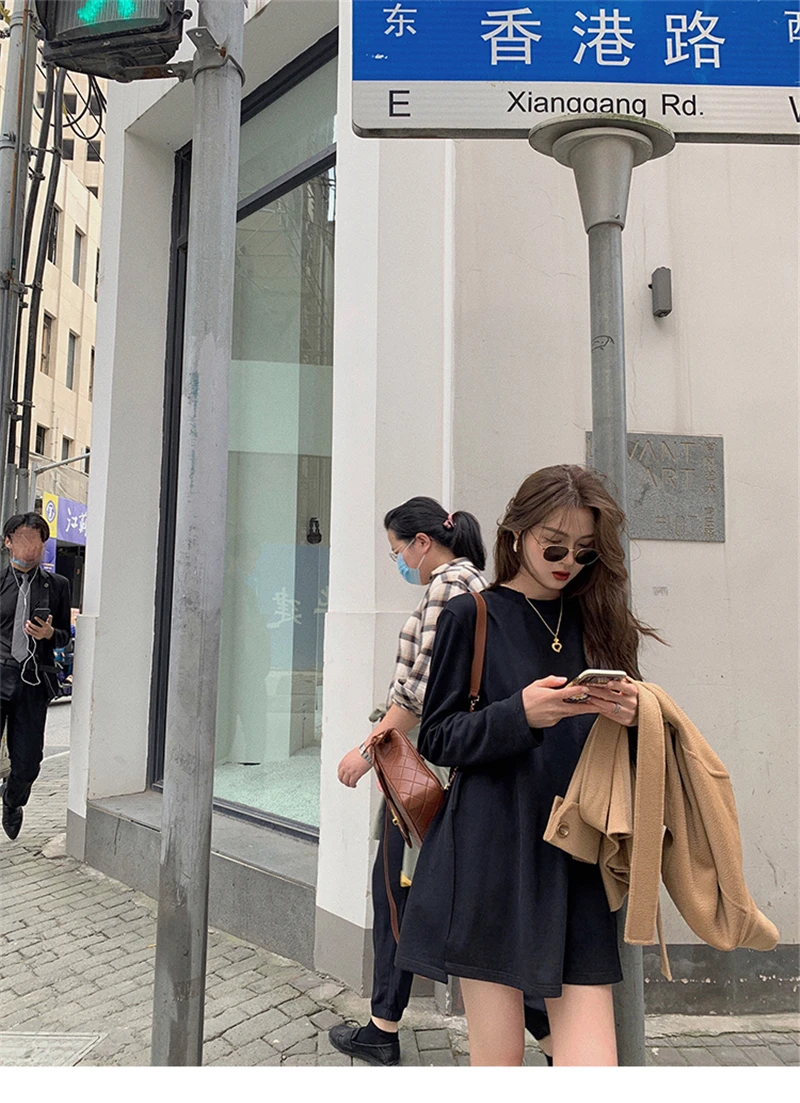 LMQ New 2020 Women Autumn Winter O Neck Solid Bottoming Thicken Long T-Shirts Oversize Korean Wild Minimalist Style Tops Tee