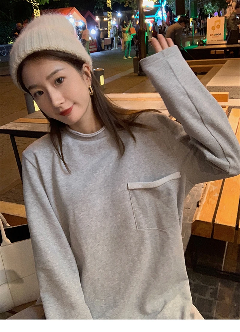 LMQ New 2020 Women Autumn Winter O Neck Solid Bottoming Thicken Long T-Shirts Oversize Korean Wild Minimalist Style Tops Tee