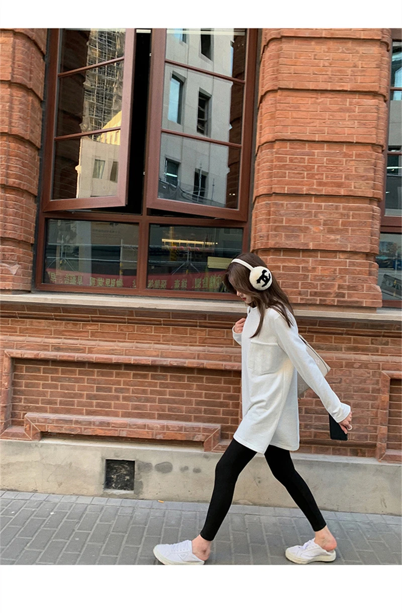 LMQ New 2020 Women Autumn Winter O Neck Solid Bottoming Thicken Long T-Shirts Oversize Korean Wild Minimalist Style Tops Tee