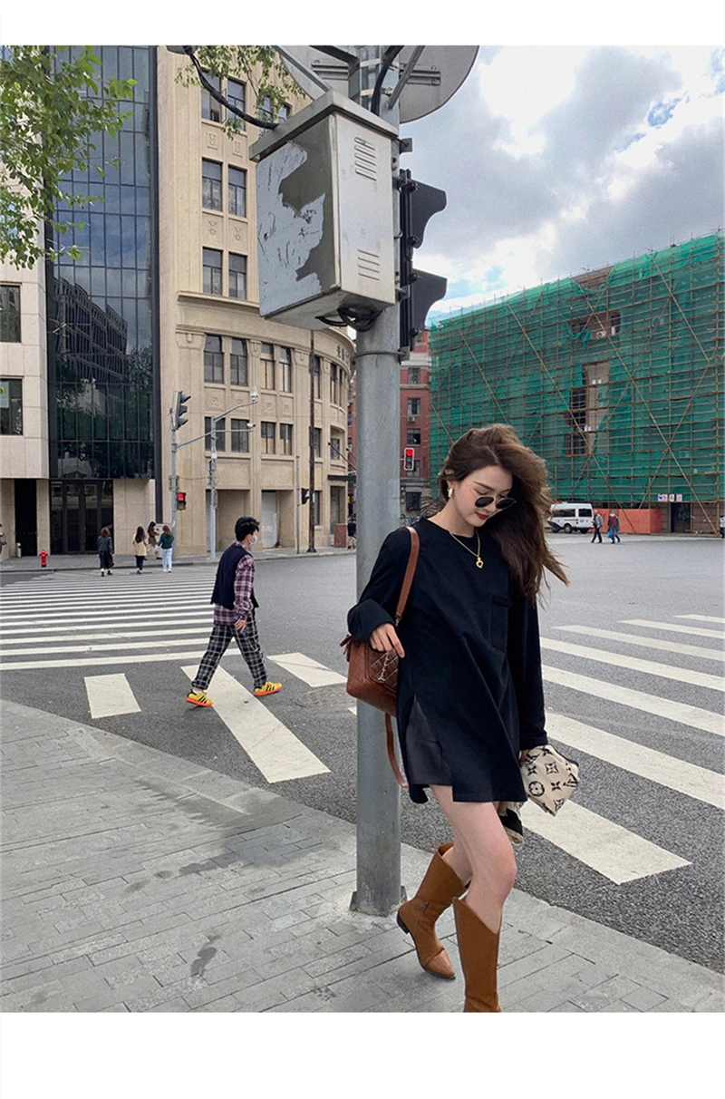 LMQ New 2020 Women Autumn Winter O Neck Solid Bottoming Thicken Long T-Shirts Oversize Korean Wild Minimalist Style Tops Tee