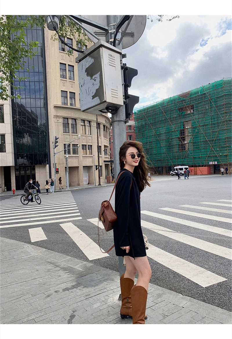 LMQ New 2020 Women Autumn Winter O Neck Solid Bottoming Thicken Long T-Shirts Oversize Korean Wild Minimalist Style Tops Tee