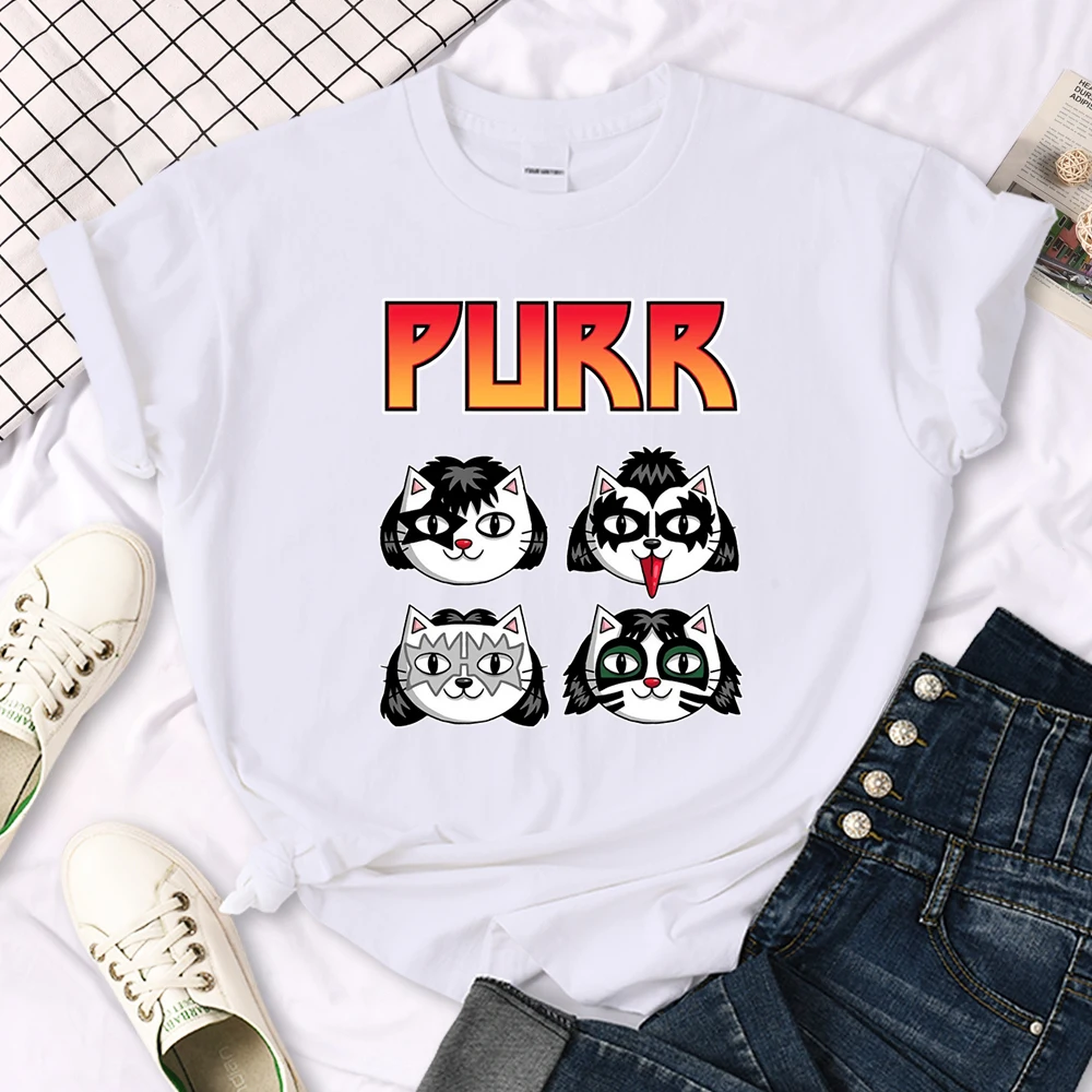 Cat Printing Female T-shirts Fashion Style Clothes Oversize T-shirt Harajuku Basic Clothing Summer Spring Gothic Women Tshirts