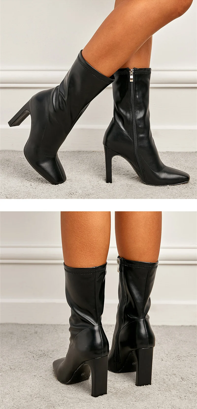 White Women Ankle Boots High Quality PU Leather Ladies Square Heels Pumps Fashion Zipper Office Chelsea Autumn Shoes