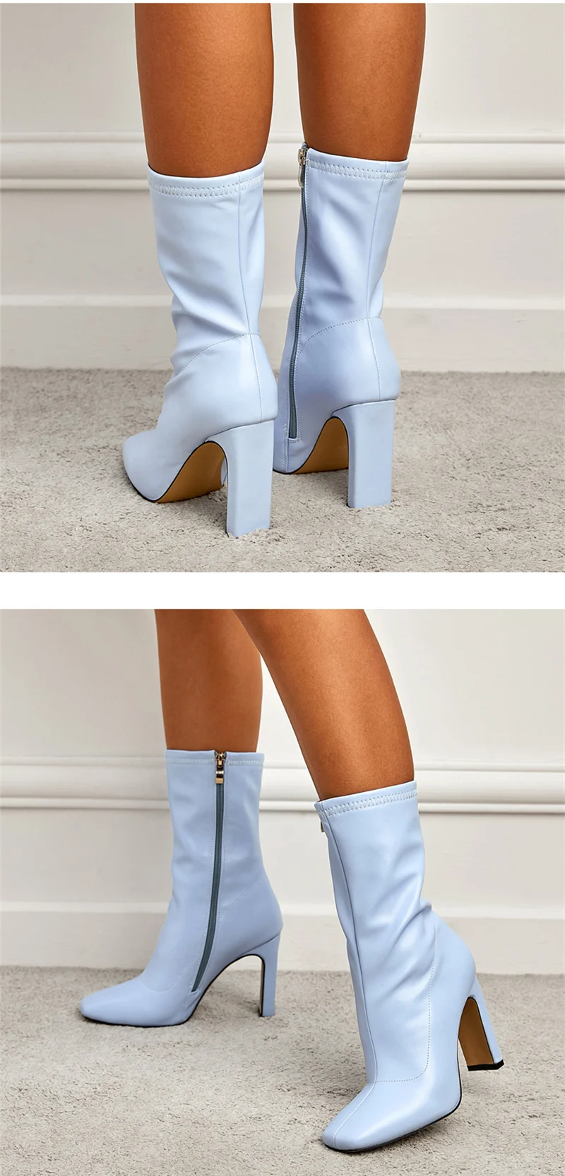 White Women Ankle Boots High Quality PU Leather Ladies Square Heels Pumps Fashion Zipper Office Chelsea Autumn Shoes