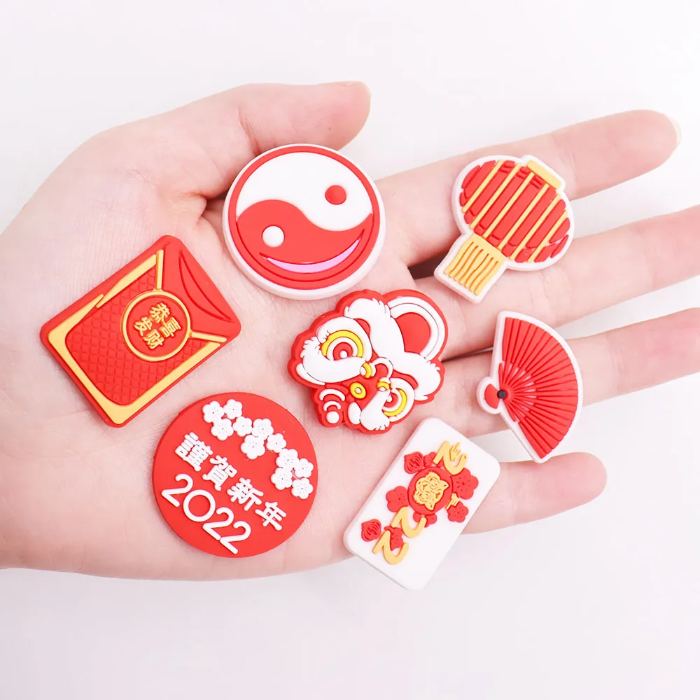 2022 New Arrival 1Pcs Happy Chinese Style PVC Shoe Charms Shoes Accessories Decorations for Wristbands Party Gift