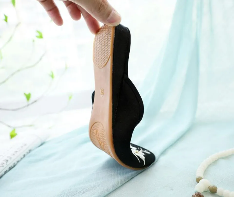 Ethnic Embroidered Satin Slippers for Women Vintage Dress Slides Female Backless Sandals, Spring and Summer Shoes