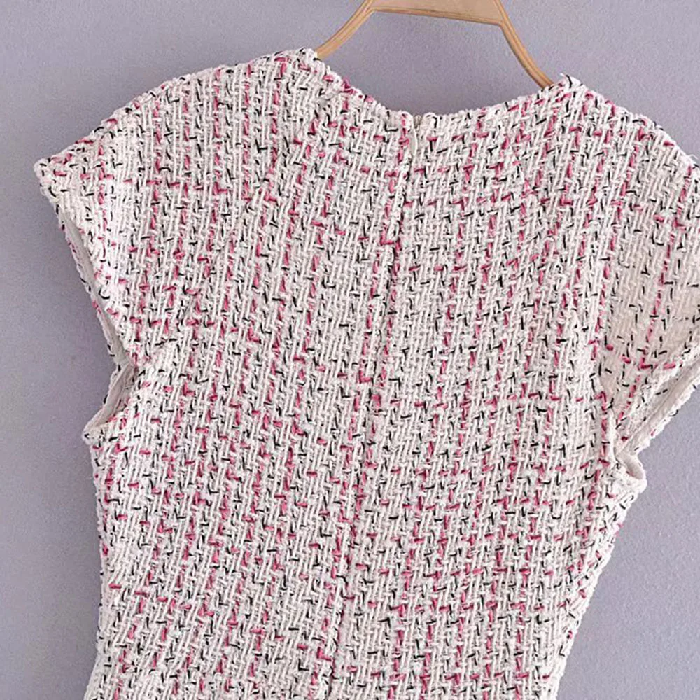 Klacwaya Women's Dress Tweed Textured Dresses Female Clothing Elegant For Women Vintage Ruffle Autumn Ladies Mini Dresses