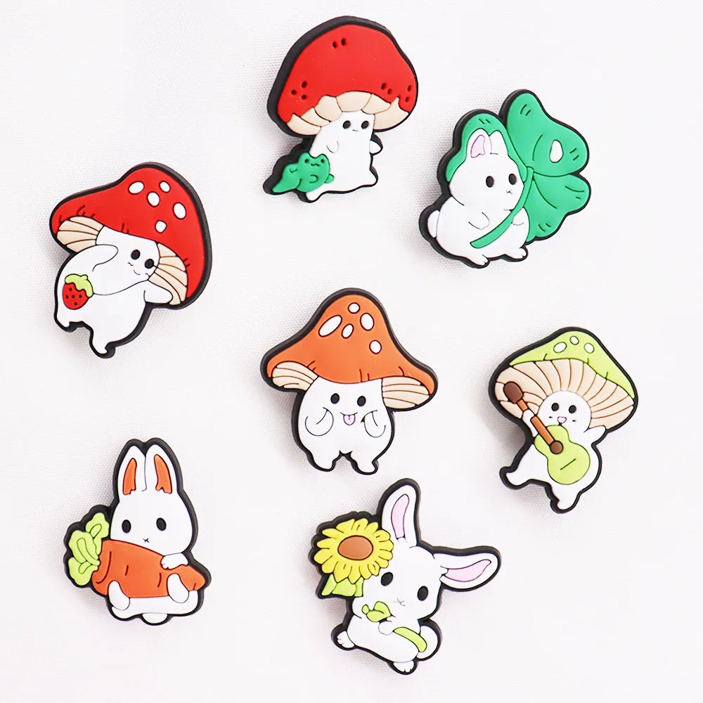 1Pcs Bright Mushroom Rabbit Animals PVC Shoe Charms DIY Wristbands Sandals Shoes Decorations Buckle Clog Party Gift