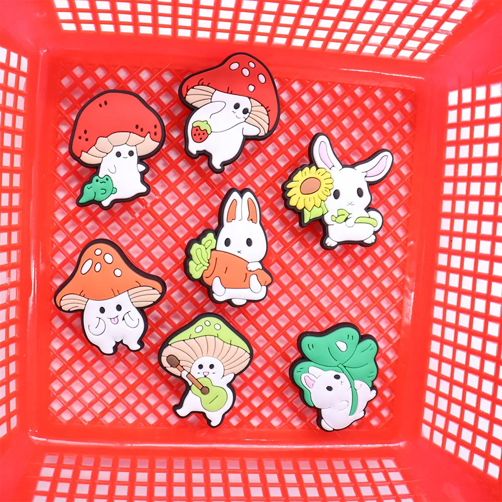 1Pcs Bright Mushroom Rabbit Animals PVC Shoe Charms DIY Wristbands Sandals Shoes Decorations Buckle Clog Party Gift