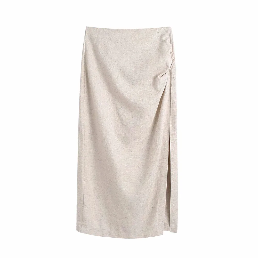 2021 Summer Women gray TurnDown Collar Long sleeve slim short shirt Female Side Slit Folds skirt Ladies casual Two pieces set