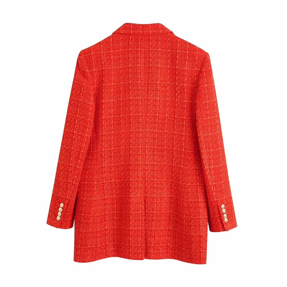 xikom 2021 Tweed Two pieces set Women red Vintage V Neck Long Sleeve Office Lady slim Blazer Coat Female Hight Waist skirt suit