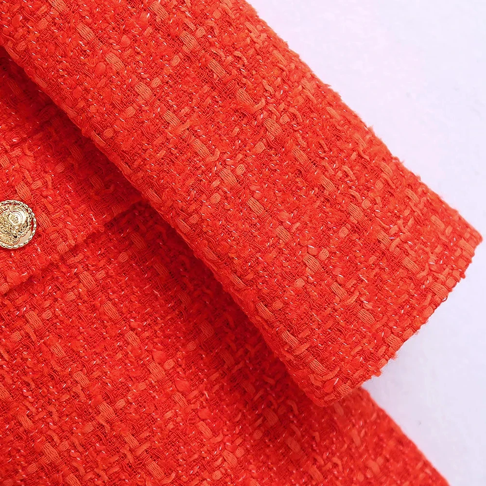 xikom 2021 Tweed Two pieces set Women red Vintage V Neck Long Sleeve Office Lady slim Blazer Coat Female Hight Waist skirt suit