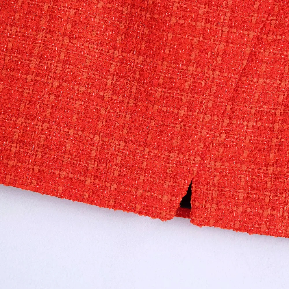 xikom 2021 Tweed Two pieces set Women red Vintage V Neck Long Sleeve Office Lady slim Blazer Coat Female Hight Waist skirt suit