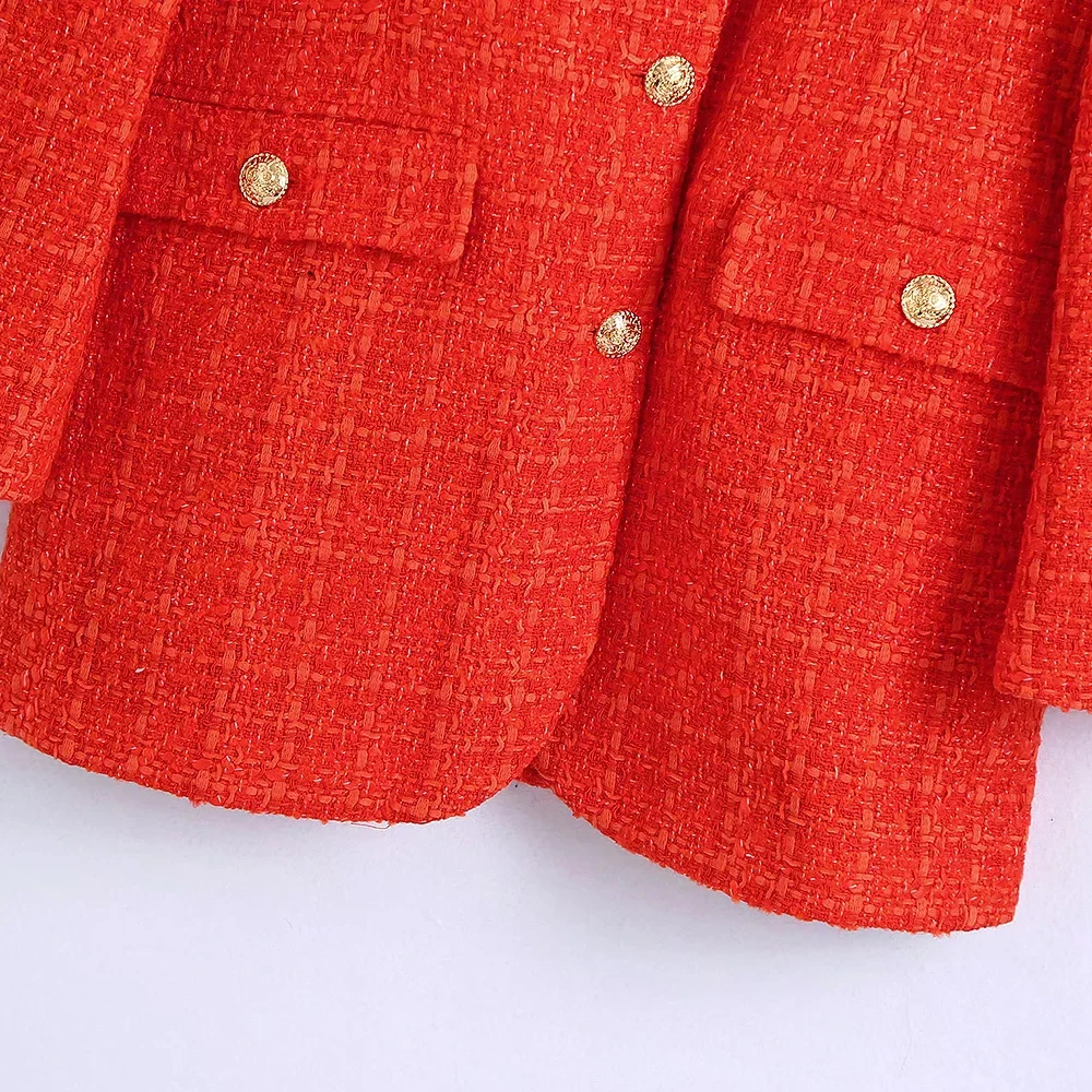 xikom 2021 Tweed Two pieces set Women red Vintage V Neck Long Sleeve Office Lady slim Blazer Coat Female Hight Waist skirt suit