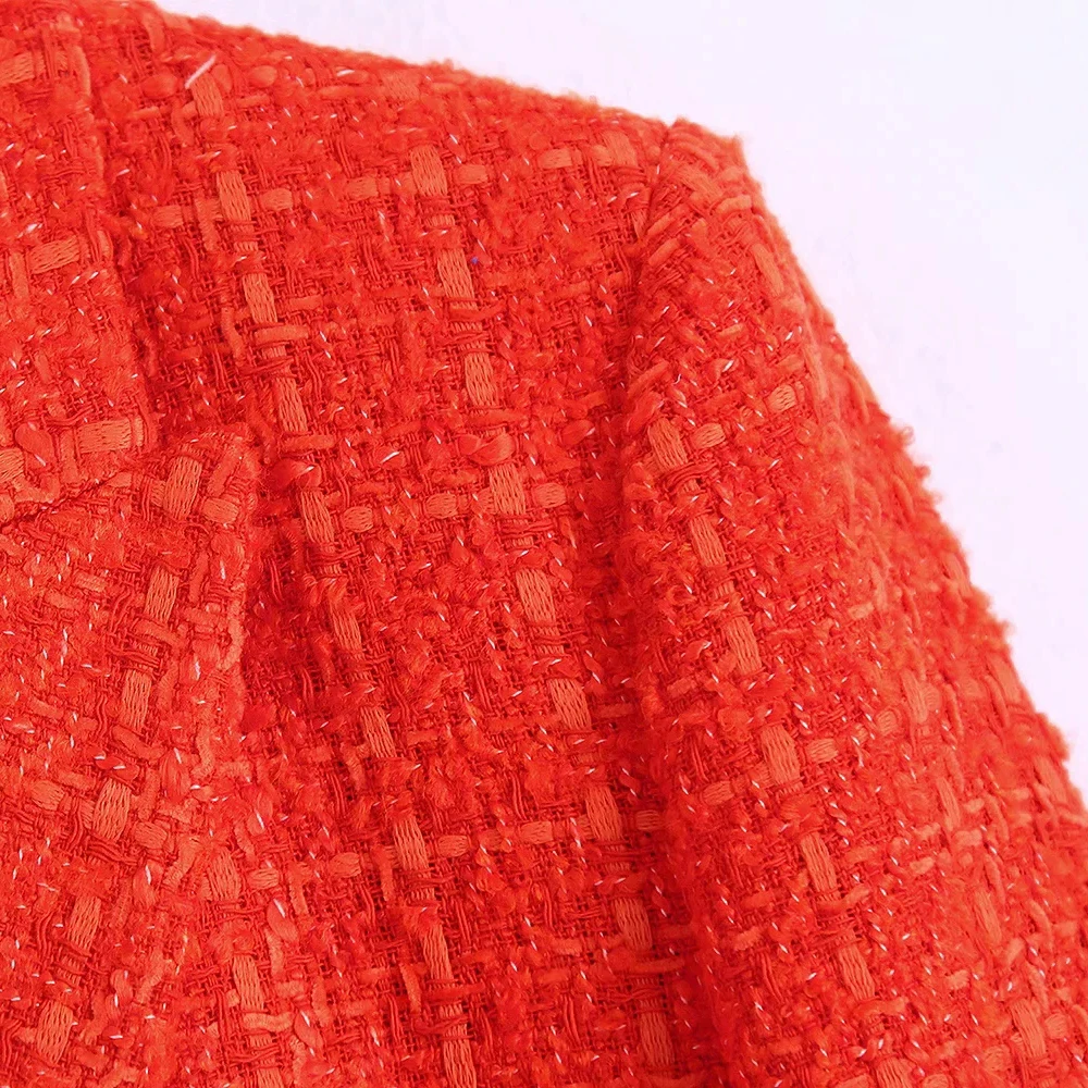 xikom 2021 Tweed Two pieces set Women red Vintage V Neck Long Sleeve Office Lady slim Blazer Coat Female Hight Waist skirt suit