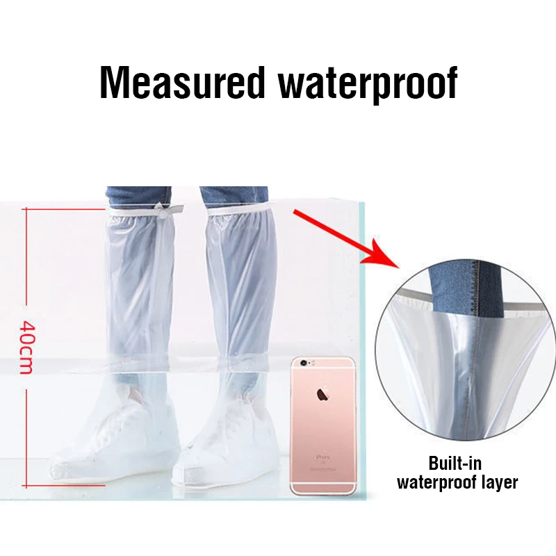 2023 New High Tube Waterproof Shoe Cover Long Length Slip-resistant Zipper Rain Boots Overshoes Waterproof Rainy Days Useful