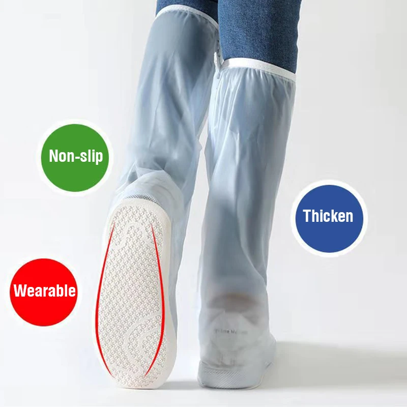2023 New High Tube Waterproof Shoe Cover Long Length Slip-resistant Zipper Rain Boots Overshoes Waterproof Rainy Days Useful