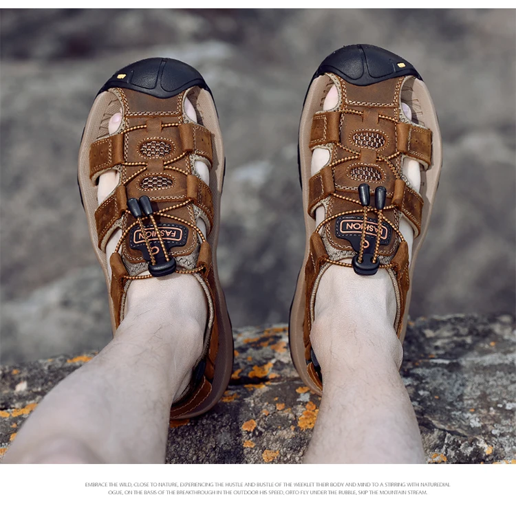 Summer Men Shoes Genuine Leather Men Sandals Outdoor Male Beach Slippers Man Sandals Plus Size 38-48