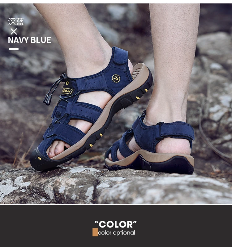 Summer Men Shoes Genuine Leather Men Sandals Outdoor Male Beach Slippers Man Sandals Plus Size 38-48