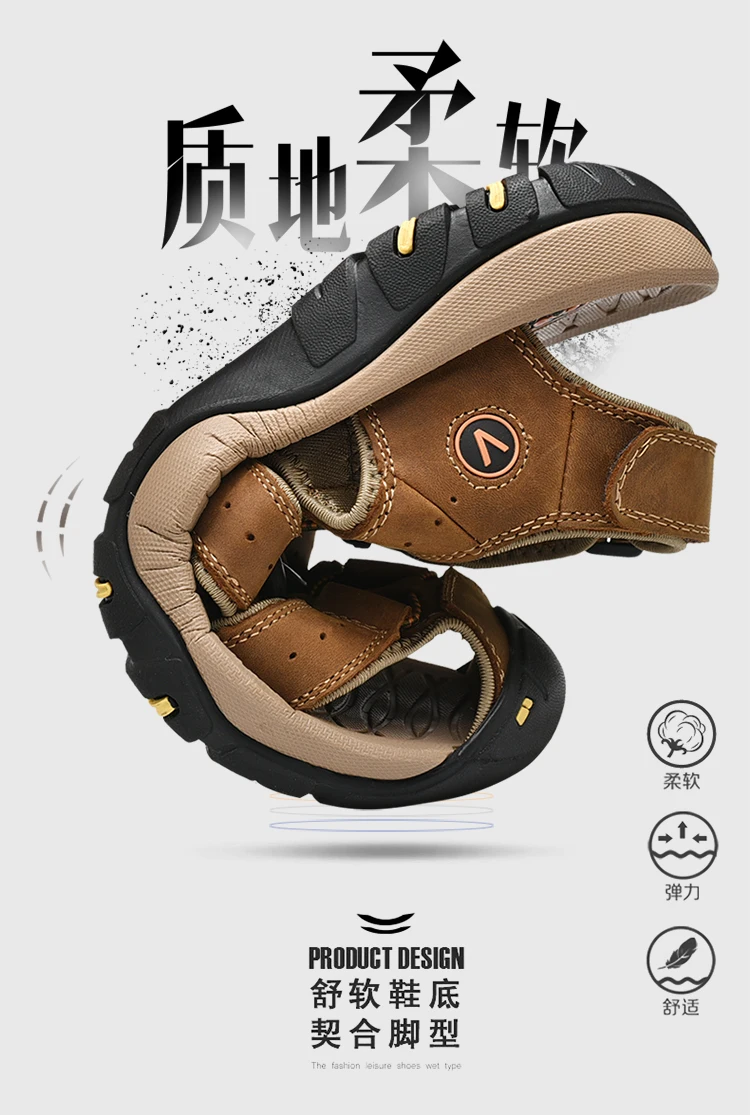 Summer Men Shoes Genuine Leather Men Sandals Outdoor Male Beach Slippers Man Sandals Plus Size 38-48