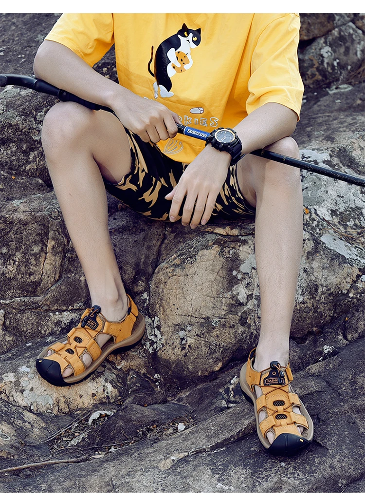 Summer Men Shoes Genuine Leather Men Sandals Outdoor Male Beach Slippers Man Sandals Plus Size 38-48