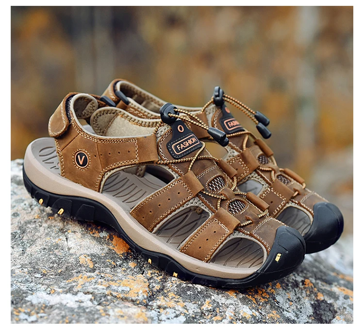 Summer Men Shoes Genuine Leather Men Sandals Outdoor Male Beach Slippers Man Sandals Plus Size 38-48