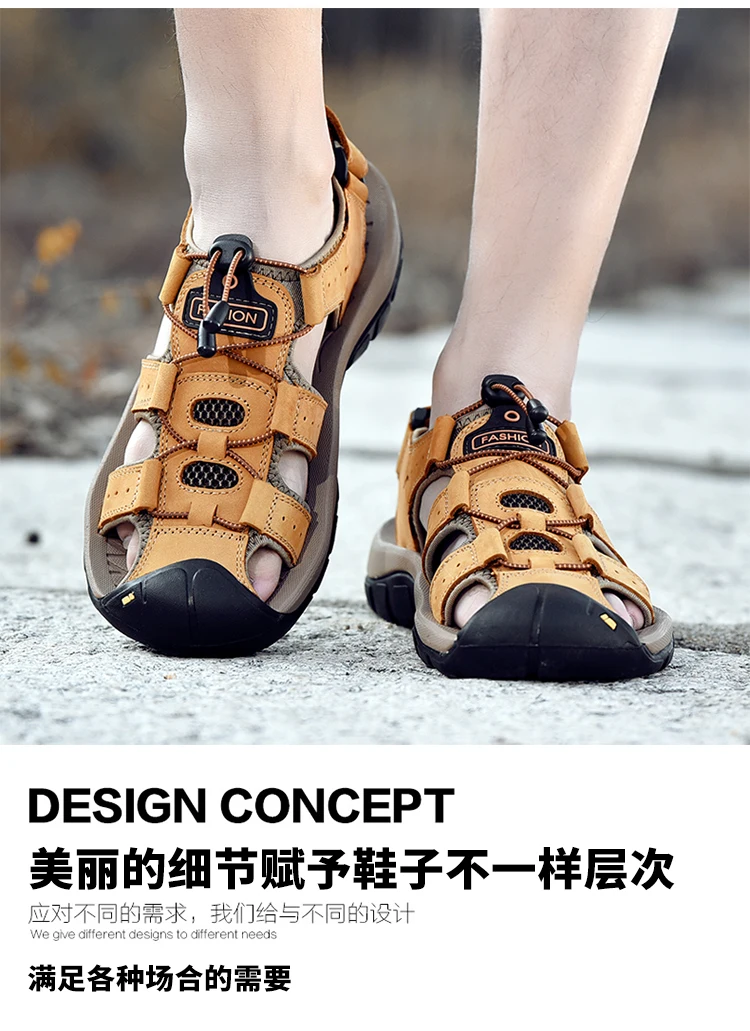 Summer Men Shoes Genuine Leather Men Sandals Outdoor Male Beach Slippers Man Sandals Plus Size 38-48