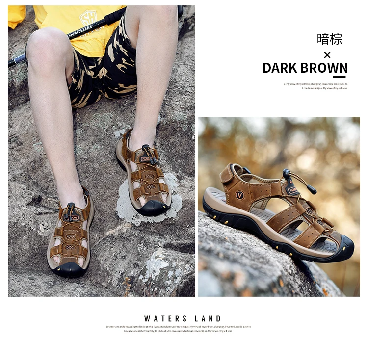 Summer Men Shoes Genuine Leather Men Sandals Outdoor Male Beach Slippers Man Sandals Plus Size 38-48