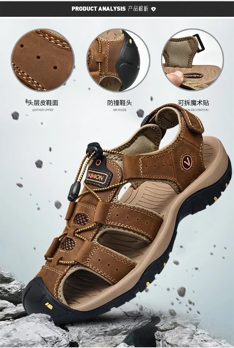 Summer Men Shoes Genuine Leather Men Sandals Outdoor Male Beach Slippers Man Sandals Plus Size 38-48