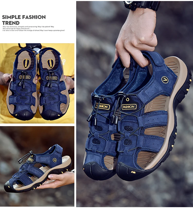 Summer Men Shoes Genuine Leather Men Sandals Outdoor Male Beach Slippers Man Sandals Plus Size 38-48