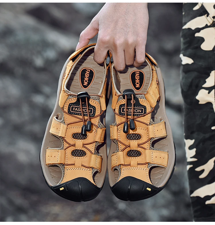 Summer Men Shoes Genuine Leather Men Sandals Outdoor Male Beach Slippers Man Sandals Plus Size 38-48