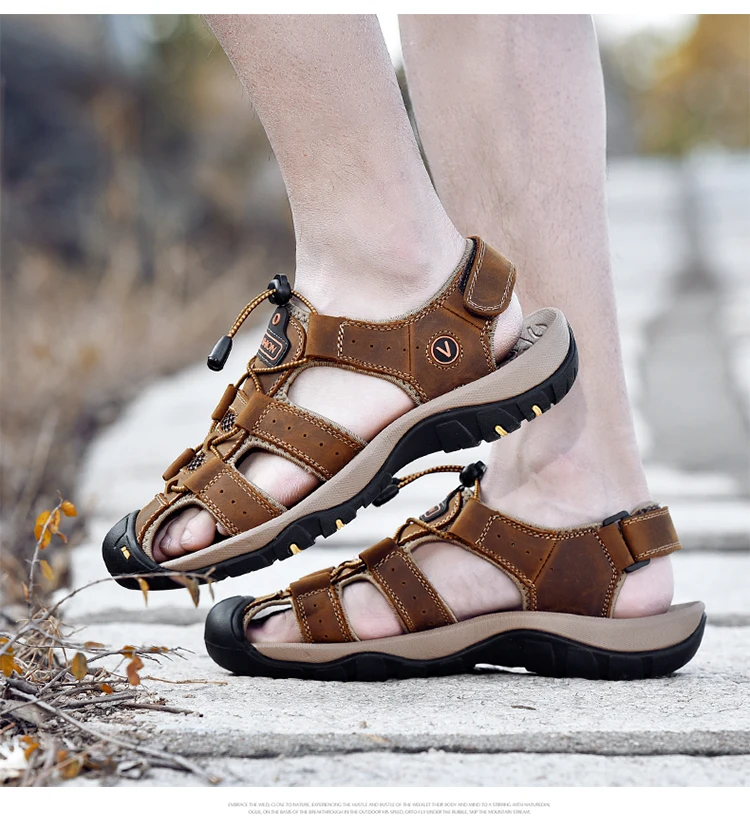 Summer Men Shoes Genuine Leather Men Sandals Outdoor Male Beach Slippers Man Sandals Plus Size 38-48