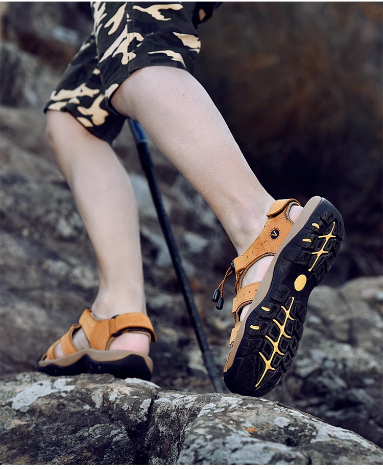Summer Men Shoes Genuine Leather Men Sandals Outdoor Male Beach Slippers Man Sandals Plus Size 38-48