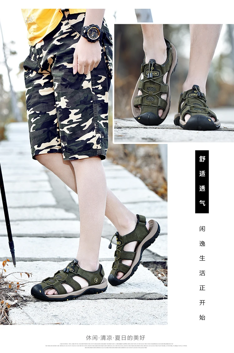 Summer Men Shoes Genuine Leather Men Sandals Outdoor Male Beach Slippers Man Sandals Plus Size 38-48