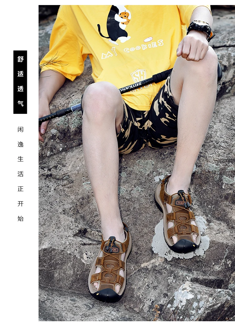 Summer Men Shoes Genuine Leather Men Sandals Outdoor Male Beach Slippers Man Sandals Plus Size 38-48