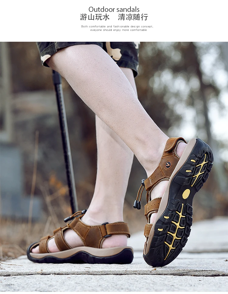 Summer Men Shoes Genuine Leather Men Sandals Outdoor Male Beach Slippers Man Sandals Plus Size 38-48