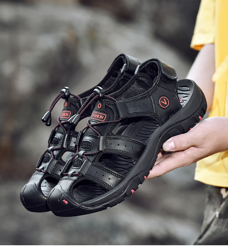 Summer Men Shoes Genuine Leather Men Sandals Outdoor Male Beach Slippers Man Sandals Plus Size 38-48