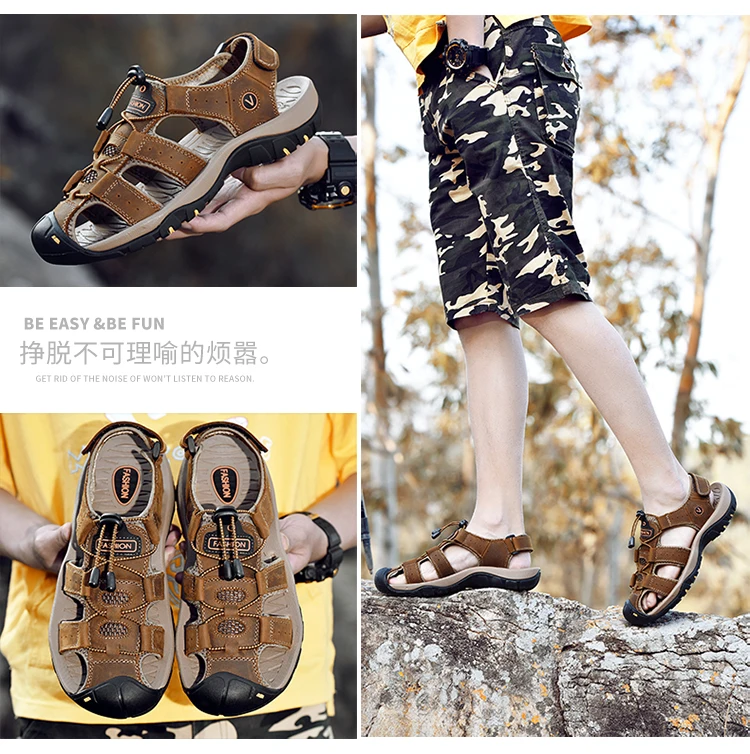 Summer Men Shoes Genuine Leather Men Sandals Outdoor Male Beach Slippers Man Sandals Plus Size 38-48