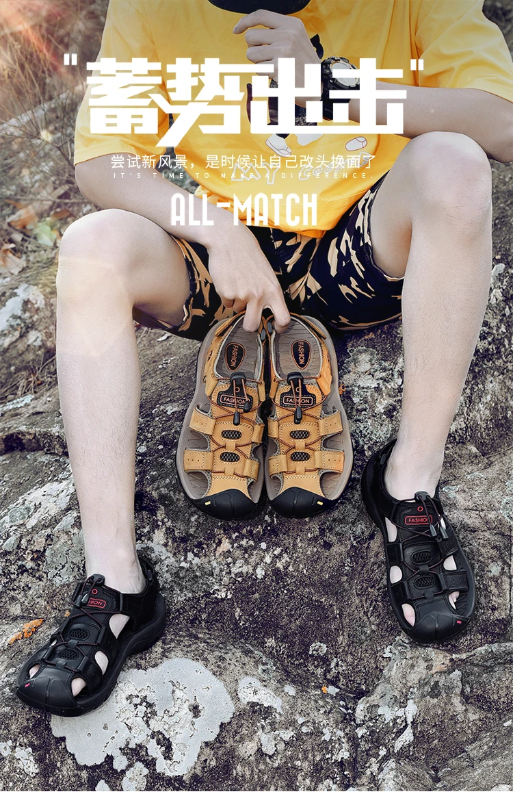 Summer Men Shoes Genuine Leather Men Sandals Outdoor Male Beach Slippers Man Sandals Plus Size 38-48