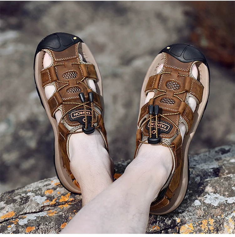 Summer Men Shoes Genuine Leather Men Sandals Outdoor Male Beach Slippers Man Sandals Plus Size 38-48