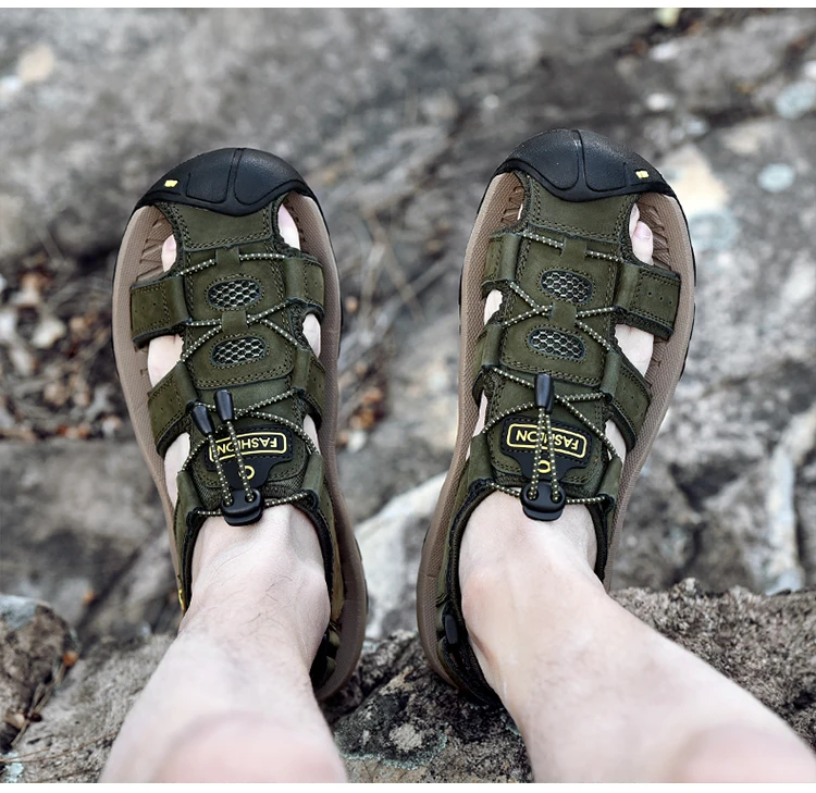Summer Men Shoes Genuine Leather Men Sandals Outdoor Male Beach Slippers Man Sandals Plus Size 38-48